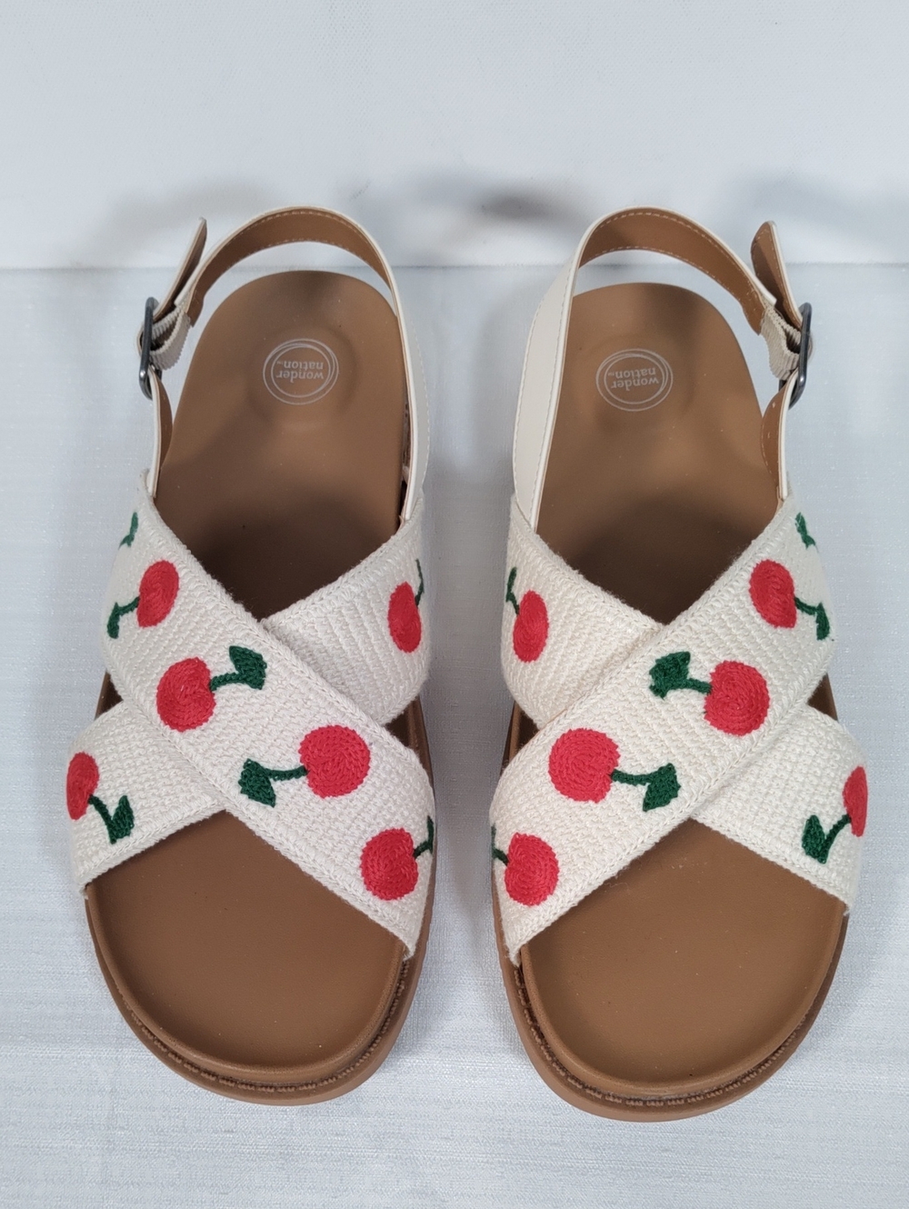 H212 Wonder Nation Cherry Embroidered Cross-Strap Sandals 6